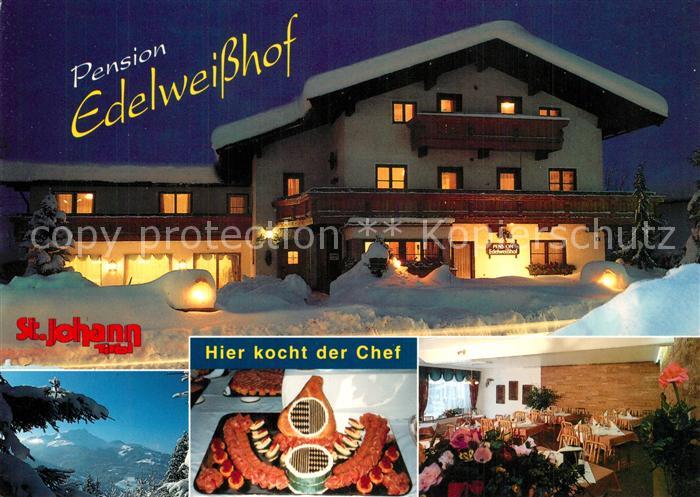 St Johann Tirol Pension Edelweisshof Restaurant Buffet Fernsicht Alpen Winterzau