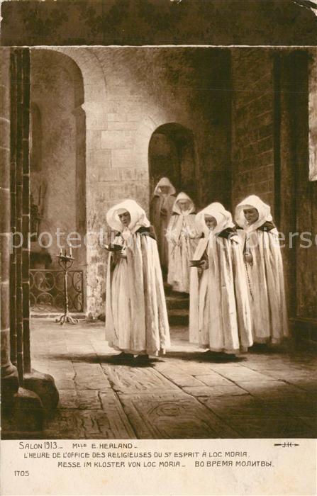 Kuenstlerkarte E. Herland Messe im Kloster von Loc Moria Verlag-Salon-1913