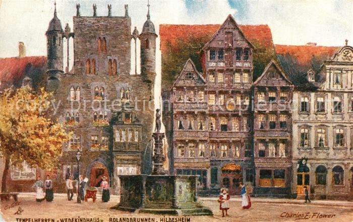 Verlag Tucks Oilette Nr. 632 B Hildesheim Tempelherrenhaus Rolandbrunnen Charles