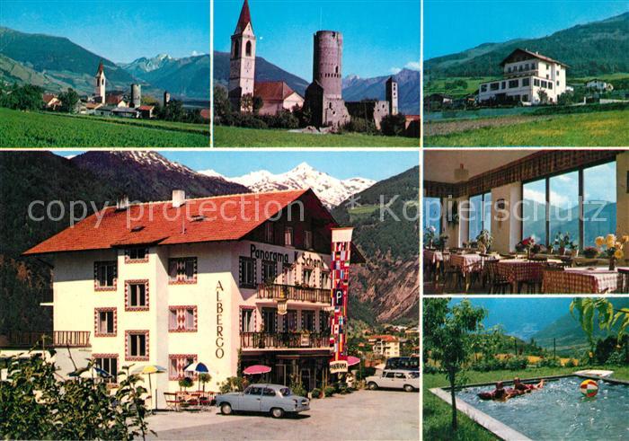 Mals Suedtirol Ortsansicht mit Kirche Gasthof Pension Panorama Swimming Pool