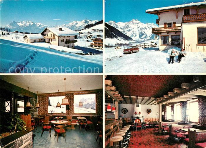 Werfenweng Cafe Pension Hochthron Gastraum Winterlandschaft Alpen