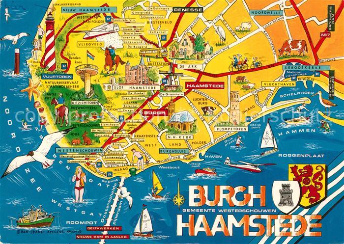 Burgh Haamstede Kueste Landkarte mit Sehenswuerdigkeiten Wappen
