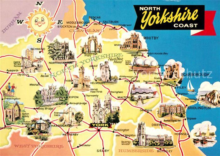 North Yorkshire Landkarte der Region mit Sehenswuerdigkeiten