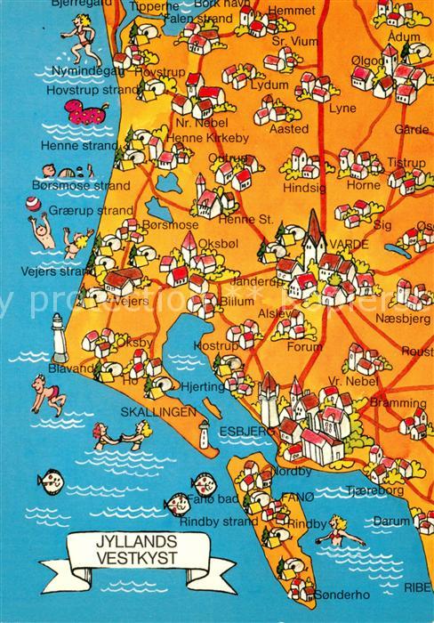 Jylland Jyllands Vestkyst Landkarte Westkueste