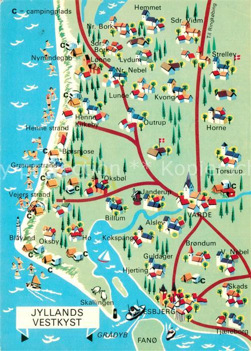Jylland Jyllands Vestkyst Landkarte Westkueste