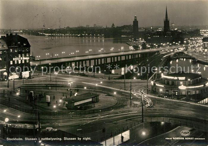 Stockholm Slusson Nachtbeleuchtung