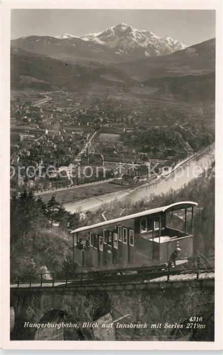 Innsbruck Hungerburgbahn Blick auf die Stadt mit Serles Stubaier Alpen