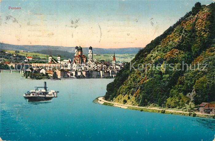Passau Panorama Zusammenfluss von Inn Donau und Ilz Dampfer