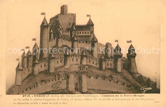 Usson Puy-de-Dome Chateau de la Reine Margot Illustration Kuenstlerkarte