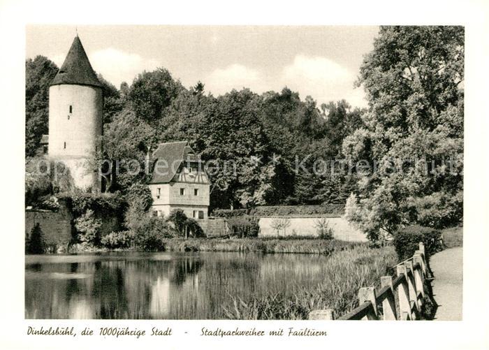 Dinkelsbuehl Stadtparkweiher mit Faulturm