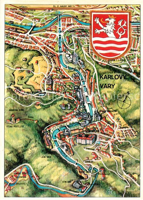 Karlovy Vary Landkarte aus der Vogelperspektive Wappen Illustration