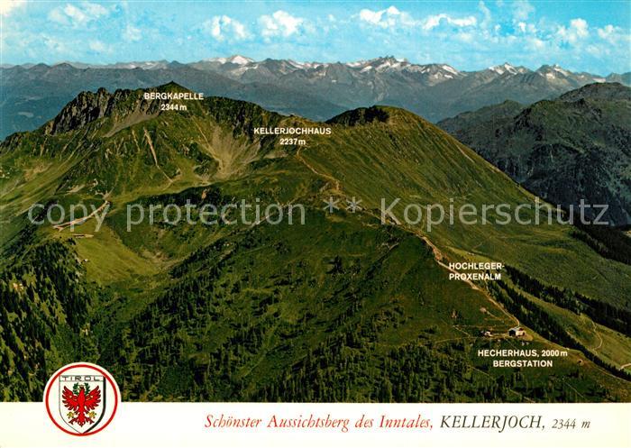 Kellerjoch Fliegeraufnahme mit Bergstation Hecherhaus Kellerjochhaus Bergkapelle