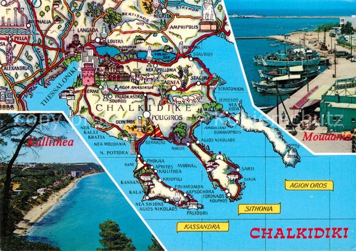 Chalkidiki Strand Inselkarte Moudania