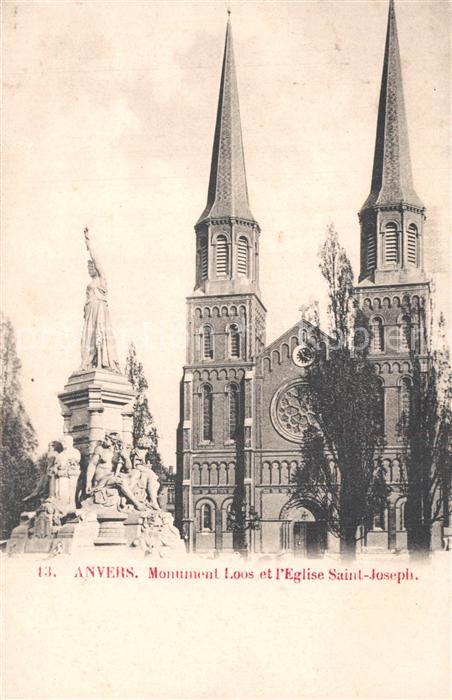 Anvers Antwerpen Monument Loos et l’Eglise Saint Joseph