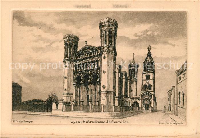 Lyon France Eglise Notre Dame de Fourvière Dessin Kuenstlerkarte
