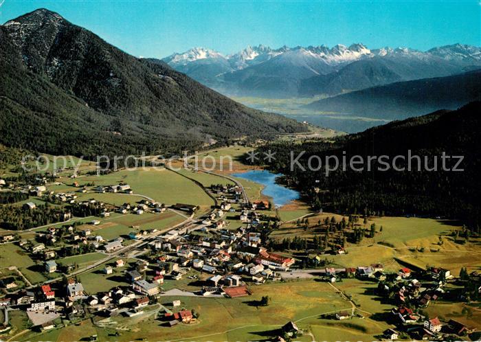 Seefeld Tirol mit Inntal und Kalkkoegel Alpenpanorama Fliegeraufnahme