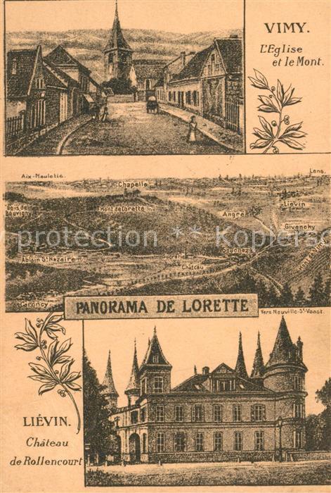 Vimy Eglise et le Mont Panorama de Lorette Chateau de Rollencourt Dessin Kuenstl