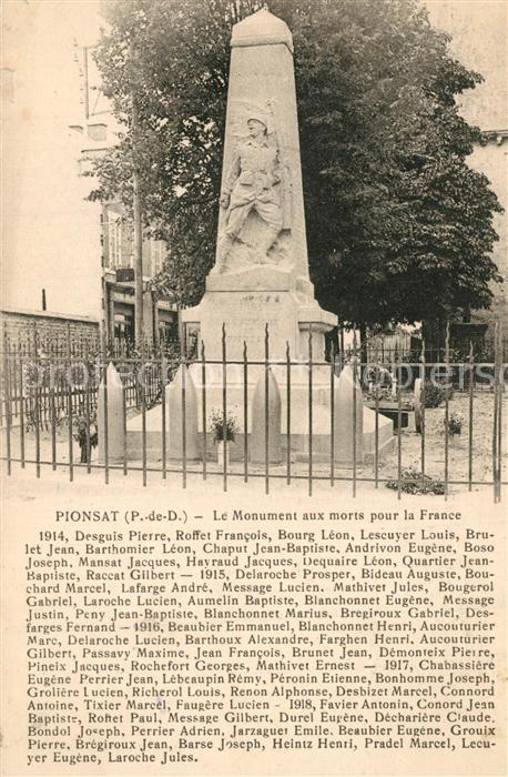 Pionsat Monument aux morts Kriegerdenkmal