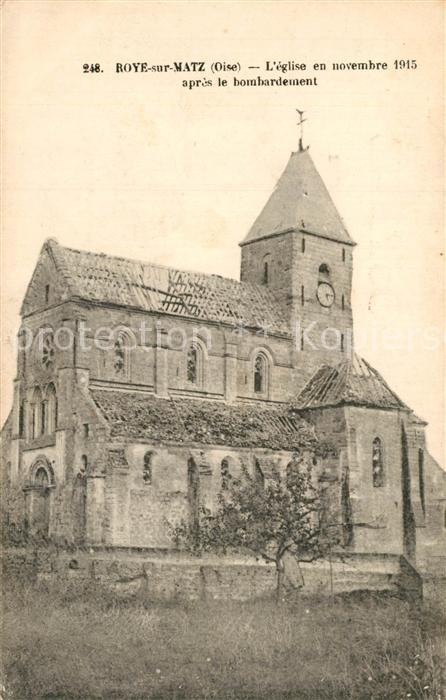 Roye-sur-Matz Eglise en Novembre 1915 après le bombardement Truemmer 1. Weltkrie