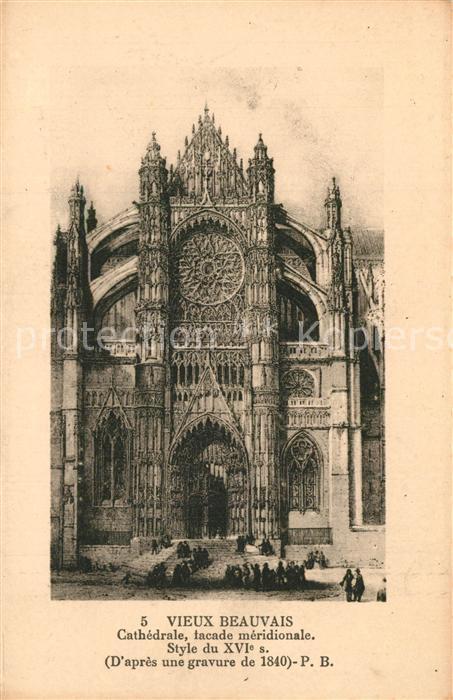 Vieux Beauvais Cathedrale Style du XVIe siècle Gravure de 1840 Kuenstlerkarte
