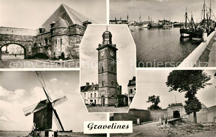 Gravelines Teilansichten Glockenturm Windmuehle Hafen