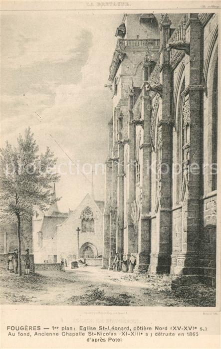 Fougeres Eglise St Leonard Anienne Chapelle St Nicolas detruite en 1865 d’apres