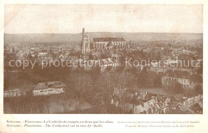 Soissons Aisne Panorama La Cathedrale coupee en deux par les obus