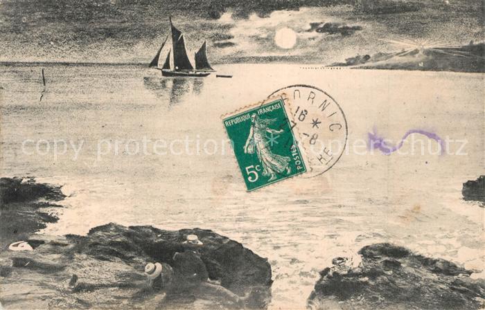 Pornic Sortie du port au clair de lune