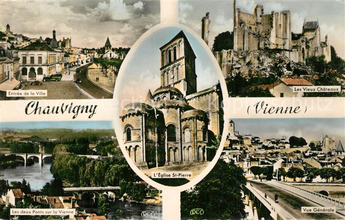 Chauvigny Entrée de la ville Vieux Chateaux Ponts sur la Vienne Eglise Saint Pie