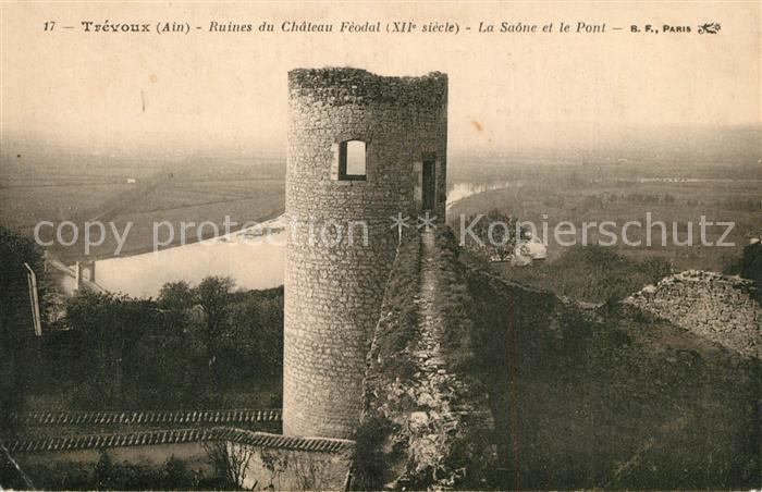 Trevoux Ruines du Chateau Féodal XIIe siècle la Saône et le pont