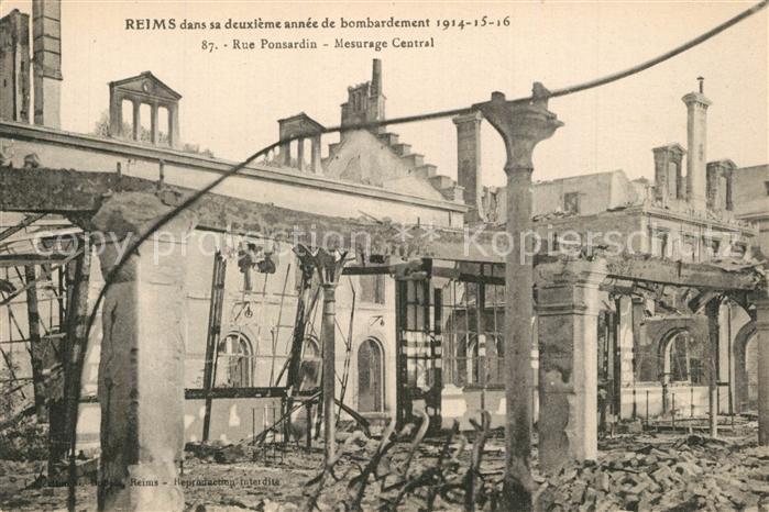 Reims Champagne Ardenne Rue Ponsardin Mesurage Central bombardés Grande Guerre T