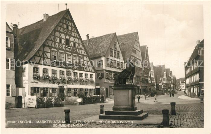 Dinkelsbuehl Marktplatz Hotel Rose Christov von Schmid Denkmal