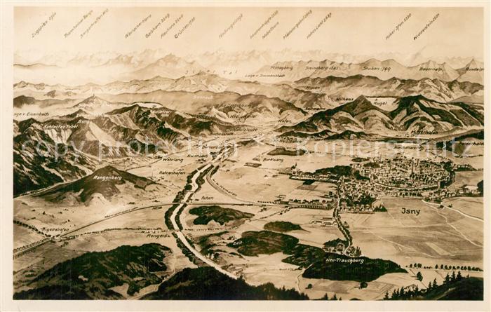 Isny Allgaeu und Umgebung Alpenpanorama aus der Vogelperspektive Bromsilber