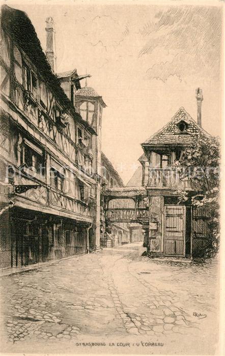 Strasbourg Alsace La Cour du Corbeau Dessin Kuenstlerkarte