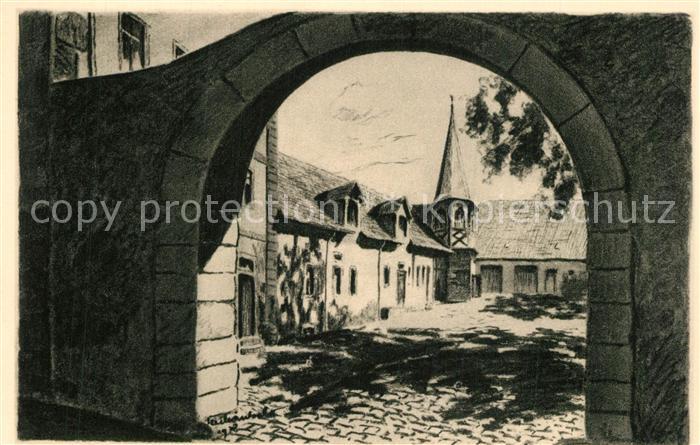 Lauterbach Hessen Burgtor Kohlezeichnung von K. Winkel Kuenstlerkarte