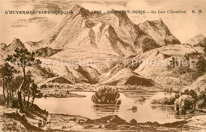 Le Mont-Dore Puy de Dome Lac Chambon Dessin Kuenstlerkarte