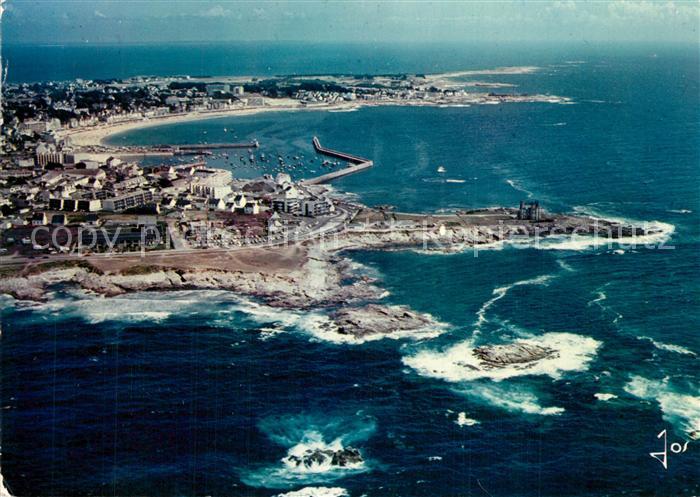 Quiberon Morbihan Marée haute sur le Chateau du Turpot et Port Maria vue aérienn