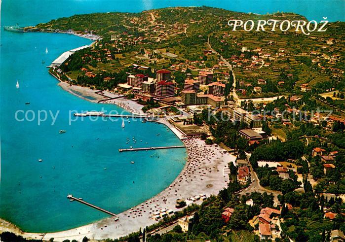 Portoroz Strand Kueste Fliegeraufnahme