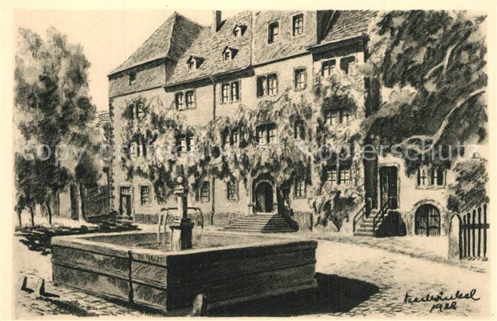 Lauterbach Hessen Burgschloss Brunnen Kohlezeichnung von K. Winkel Kuenstlerkart