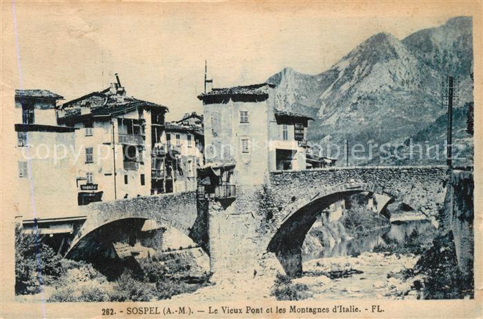 Sospel Vieux pont et les Montagnes d Italie