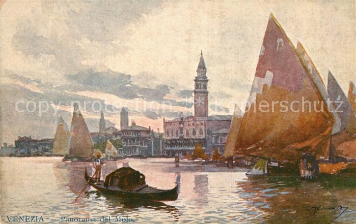 Venezia Venedig Panorama del Molo Gondel Segelboot Kuenstlerkarte