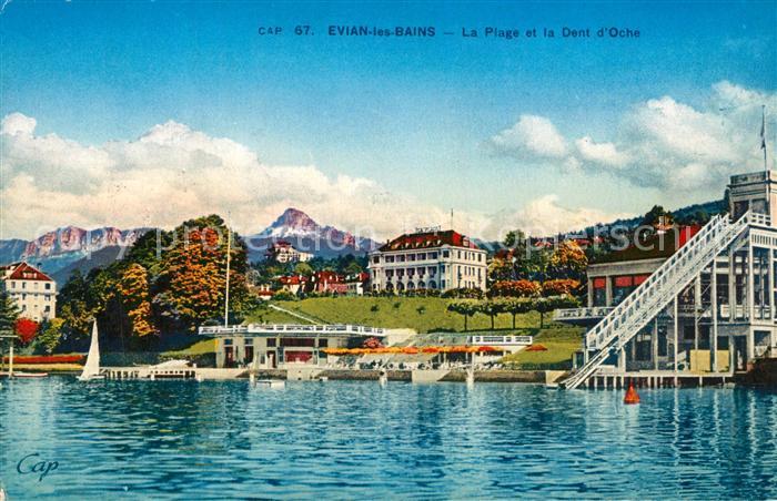 Evian-les-Bains Haute Savoie Plage au Lac Leman et Dent d_Oche Alpes