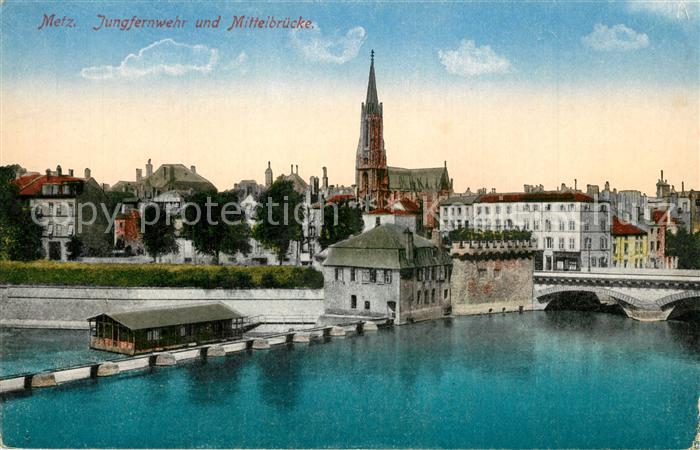 Metz  57 Moselle Jungfernwehr und Mittelbr?cke