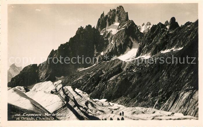 Chamonix Mer de Glace et Grands Charmoz Gletscher Gebirgspanorama Mont Blanc Gru