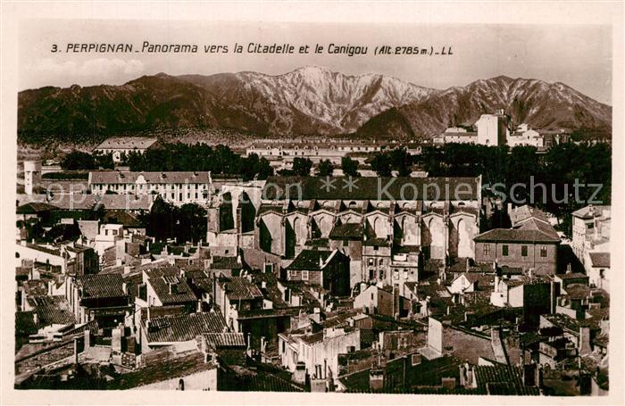 Perpignan Panorama vers la Citadelle et le Canigou Alpes