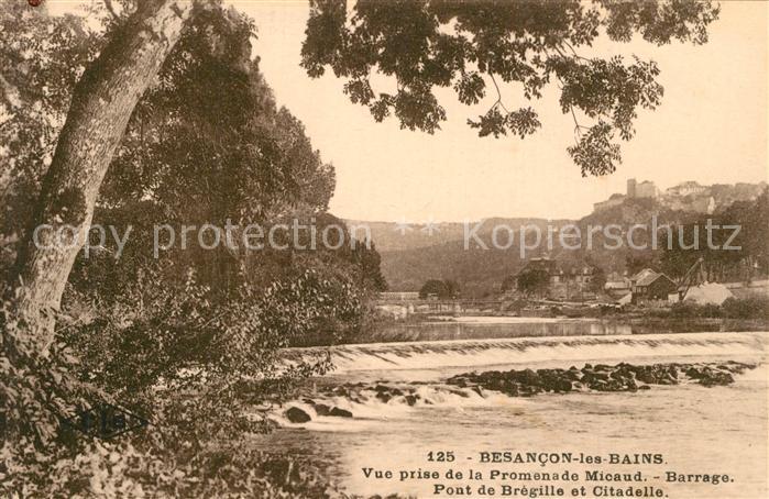 Besancon les Bains Vue prise de la Promenade de Micaud Barrage Pont Citadelle