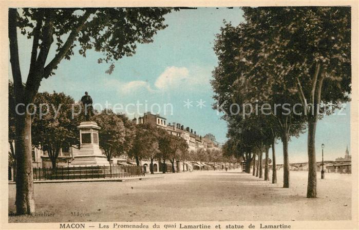Macon 71 Les Promenades du quai Lamartine et statue de Lamartine