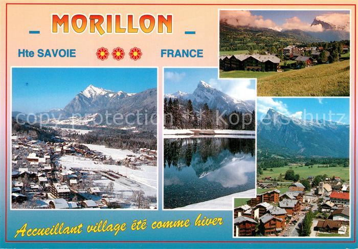 Morillon Panorama du village en été et en hiver Alpes Lac
