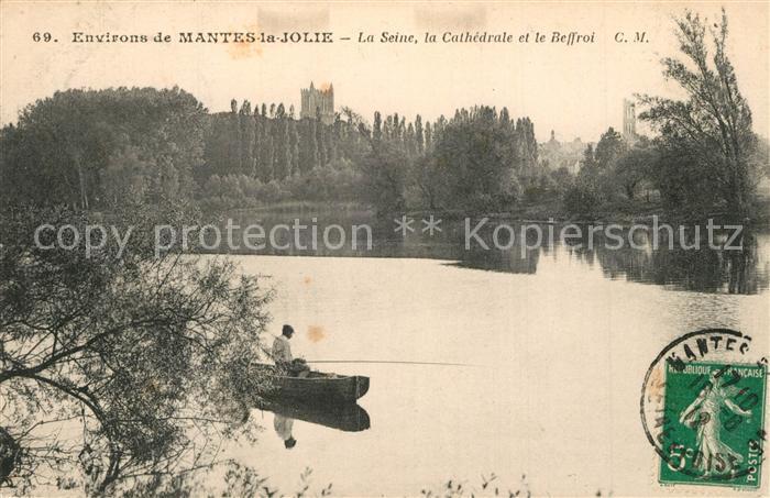 Mantes-la-Jolie Bords de la Seine la Cathedrale et le Beffroi