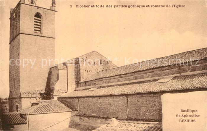 Beziers Clocher et toits des parties gothique et romane de l’Eglise Basilique St